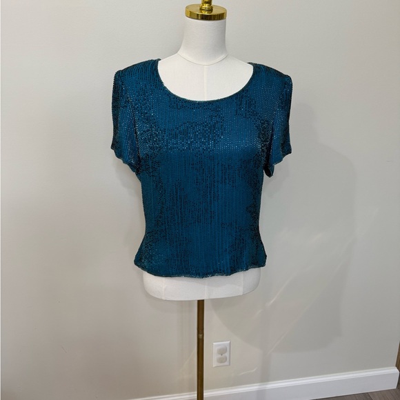 Scala Teal Sequin Blouse - Picture 1 of 7